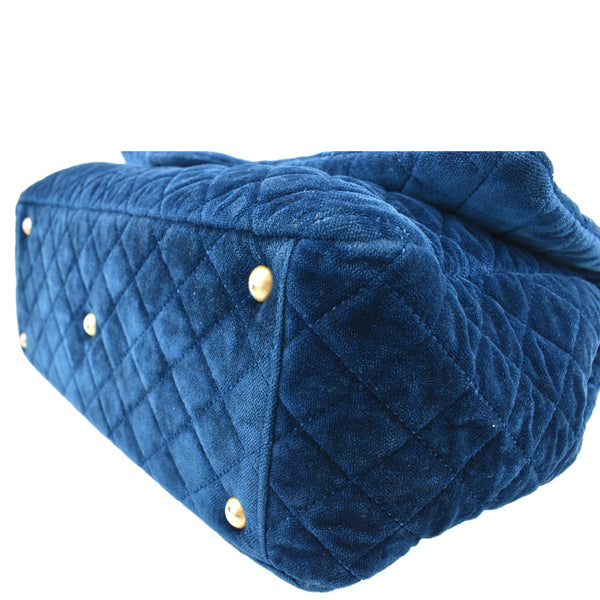 CHANEL Airlines CC XXL Flap Quilted Velvet Shoulder Bag Blue