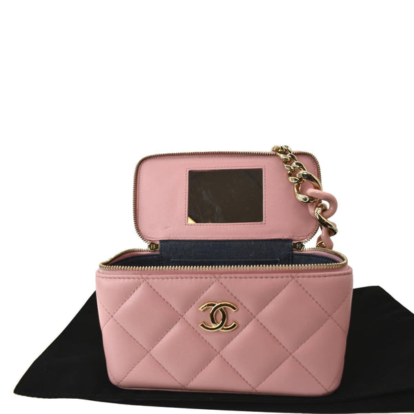 CHANEL Vanity Case Quilted Leather Shoulder Bag Pink