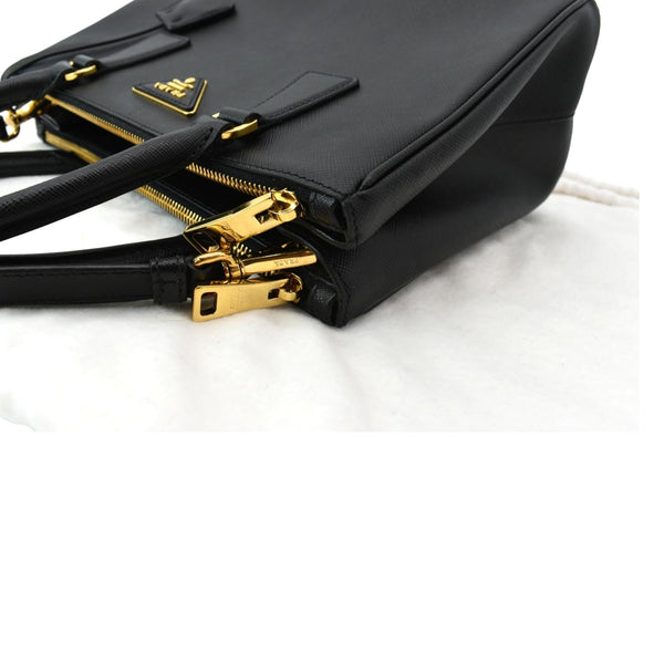 PRADA Saffiano Double-Zip Leather Tote Shoulder Bag Black