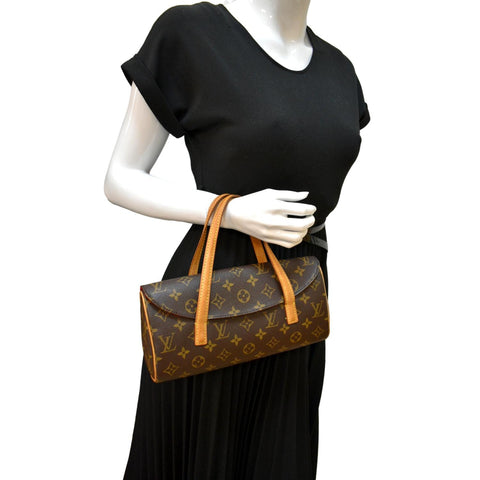 LOUIS VUITTON Sonatine Monogram Canvas Satchel Bag Brown