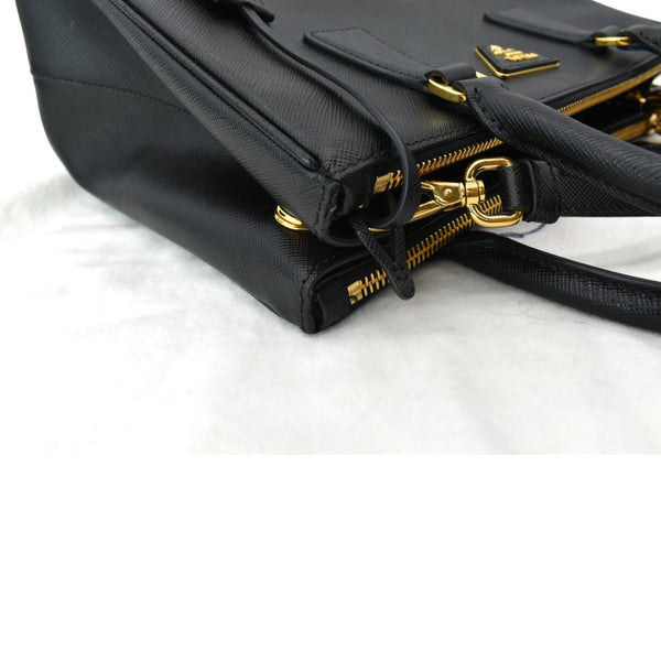 PRADA Saffiano Double-Zip Leather Tote Shoulder Bag Black
