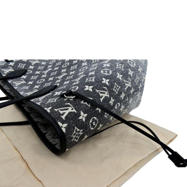 Louis Vuitton Neverfull MM Denim Leather Tote Bag Gray - Top Left