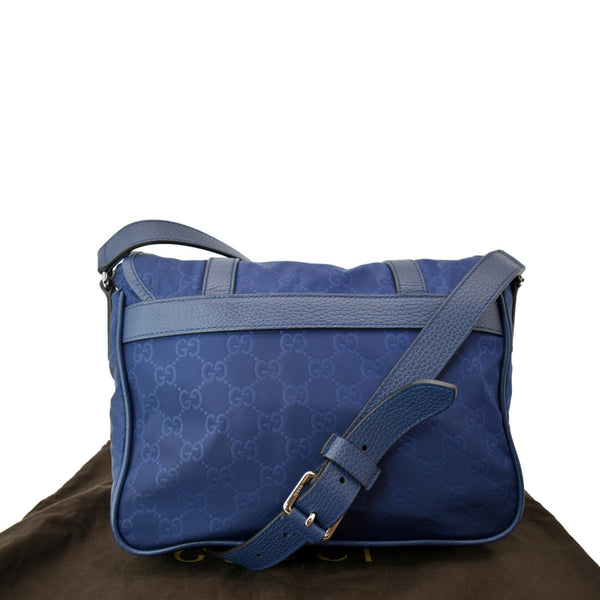 GUCCI Flap Double Buckle GG Monogram Nylon Messenger Bag Blue 510335