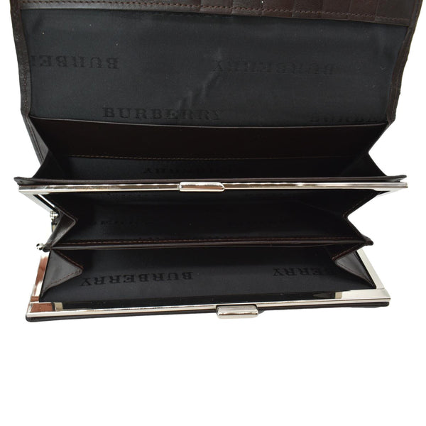 BURBERRY Continental Leather Check Wallet Black