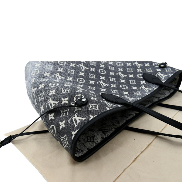 Louis Vuitton Neverfull MM Denim Leather Tote Bag Gray - Top Right