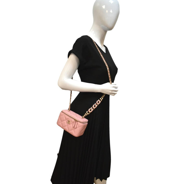 CHANEL Vanity Case Quilted Leather Shoulder Bag Pink