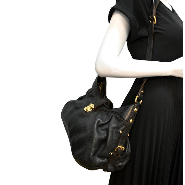 Louis Vuitton Mahina Leather Shoulder Bag in Black - Full View