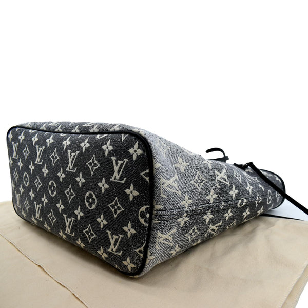 Louis Vuitton Neverfull MM Denim Leather Tote Bag Gray - Bottom Right
