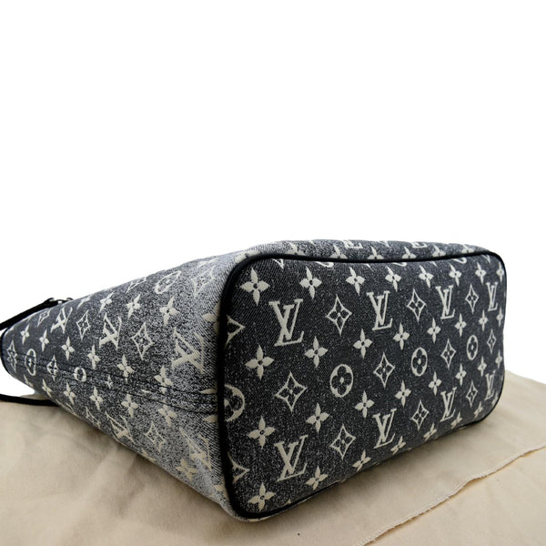 Louis Vuitton Neverfull MM Denim Leather Tote Bag Gray - Bottom Left