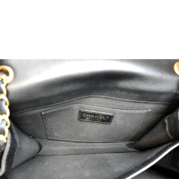 Chanel CC Side Chain Full Flap Leather Shoulder Bag Black