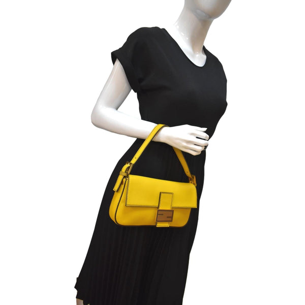 Fendi Convertable Baguette Leather Crossbody Bag Yellow - Full View