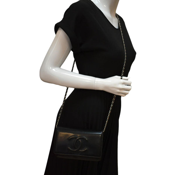 CHANEL Timeless WOC Patent Leather Wallet on Chain Shoulder Bag Black
