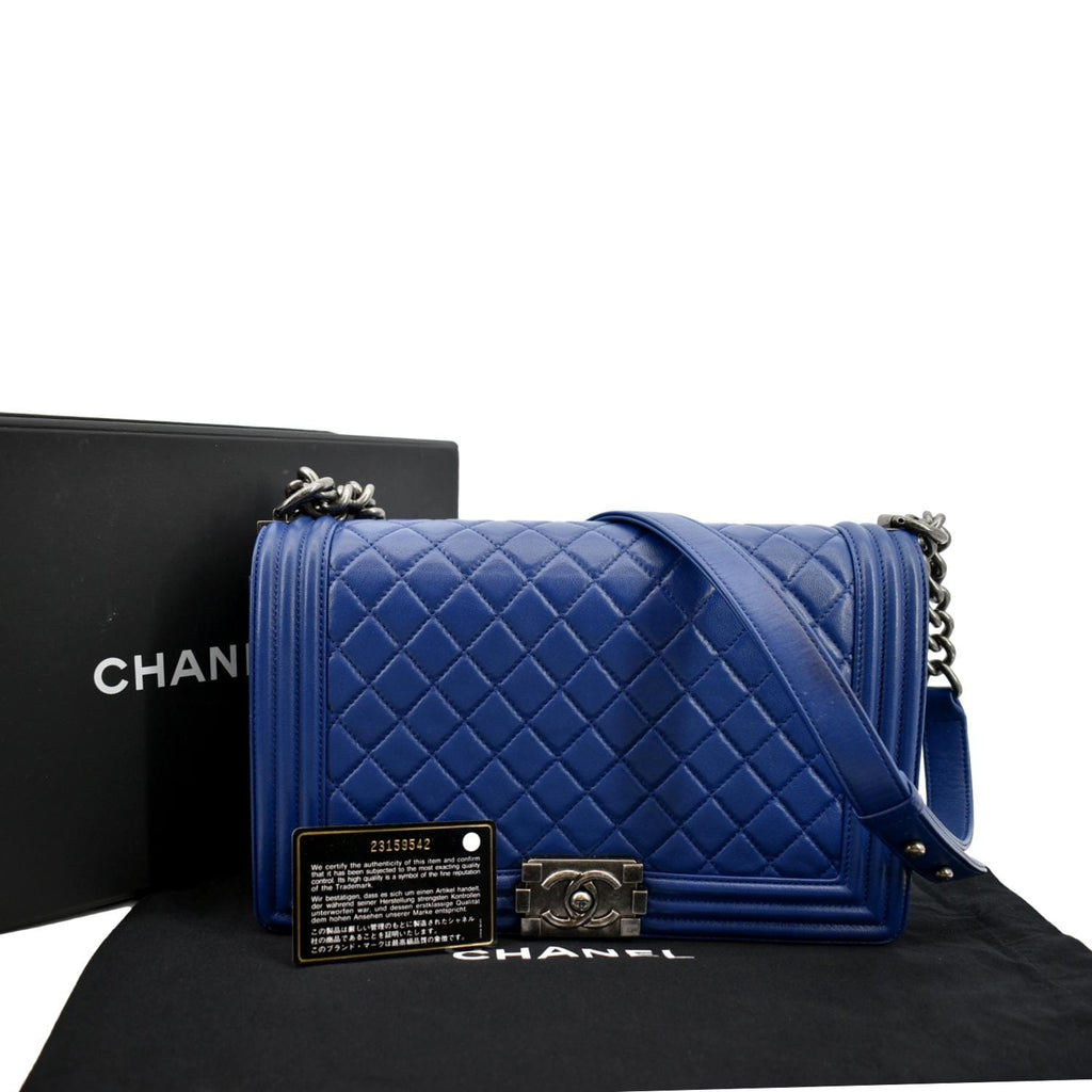CHANEL Boy Flap Calf Leather Crossbody Bag Blue