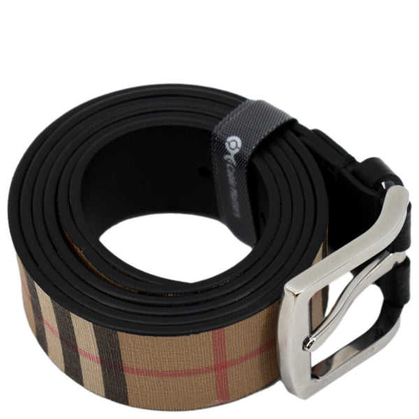 BURBERRY Vintage Check E-Canvas Leather Belt Beige Size 46/115