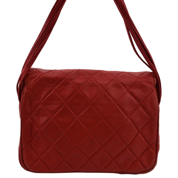 Chanel Vintage Flap Lambskin Leather Shoulder Bag Red - Back