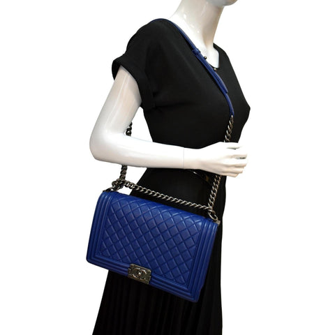 CHANEL Boy Flap Calf Leather Crossbody Bag Blue