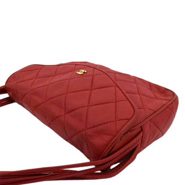Chanel Vintage Flap Lambskin Leather Shoulder Bag Red - Top Left