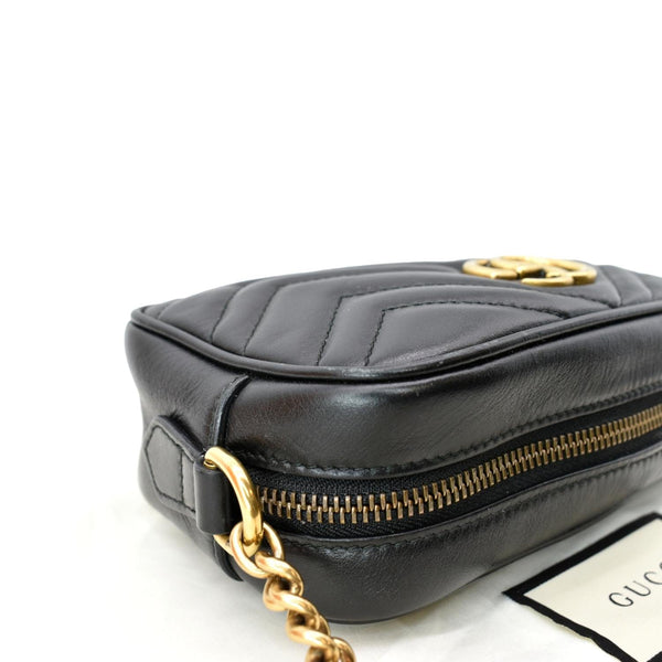 GUCCI GG Marmont Matelasse Mini Leather Crossbody Bag Black 448065