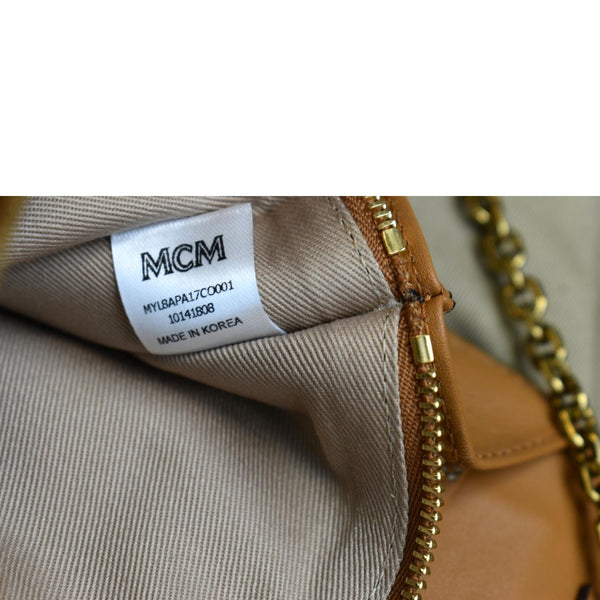 MCM Tracy Visetos Canvas Crossbody Chain Wallet Cognac