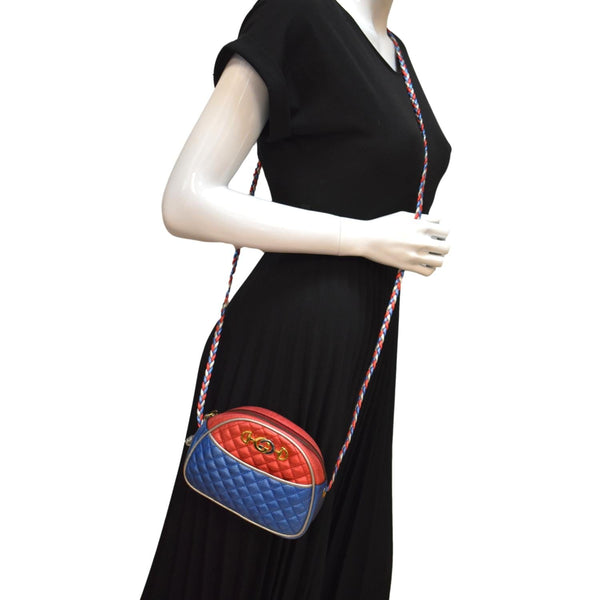 GUCCI Trapuntata Mini Zumi Dome Laminated Nappa Leather Crossbody Bag Red/Blue 534951