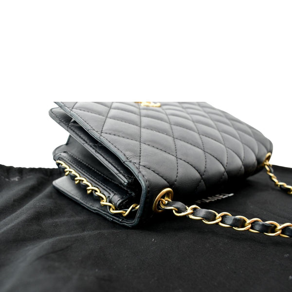 Chanel CC Side Chain Full Flap Leather Shoulder Bag Black