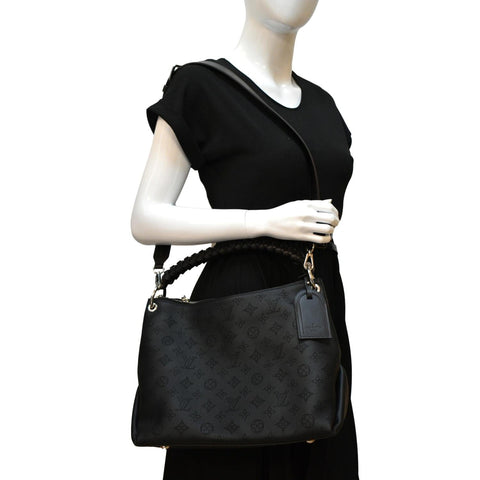 LOUIS VUITTON Beaubourg Mahina MM Leather Hobo Shoulder Bag Black