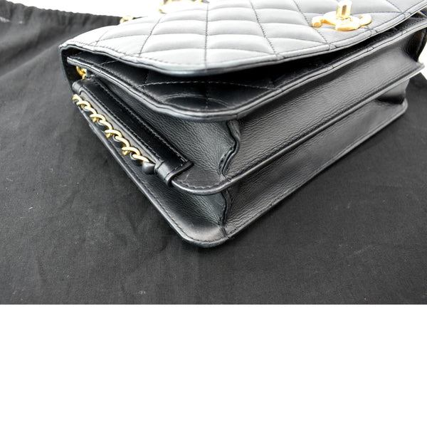 Chanel CC Side Chain Full Flap Leather Shoulder Bag Black