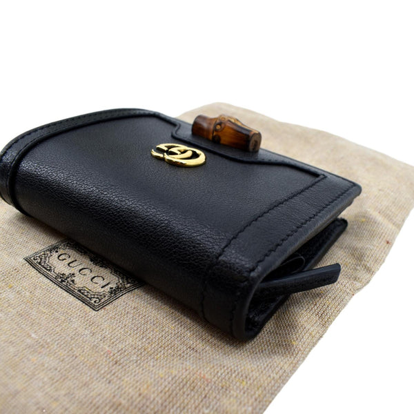 GUCCI Diana Small Bamboo Leather Card Case Wallet Black 658244