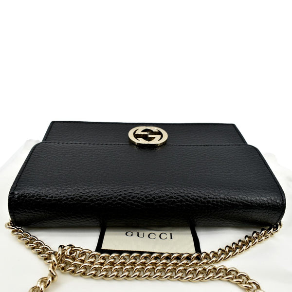 GUCCI GG Interlocking Pebbled Leather Crossbody Bag Black 615523