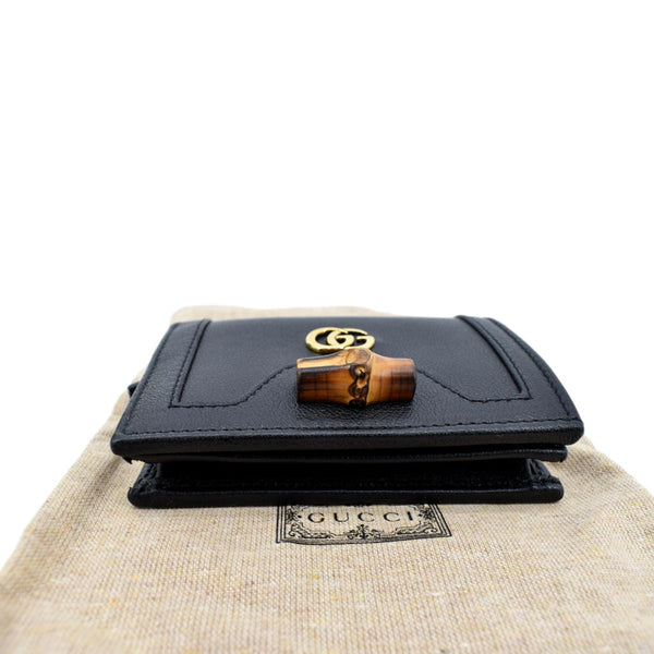 GUCCI Diana Small Bamboo Leather Card Case Wallet Black 658244