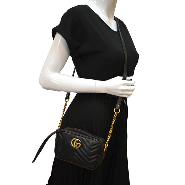 GUCCI GG Marmont Matelasse Mini Leather Crossbody Bag Black 448065