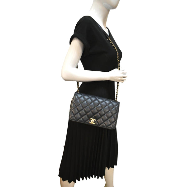 Chanel CC Side Chain Full Flap Leather Shoulder Bag Black