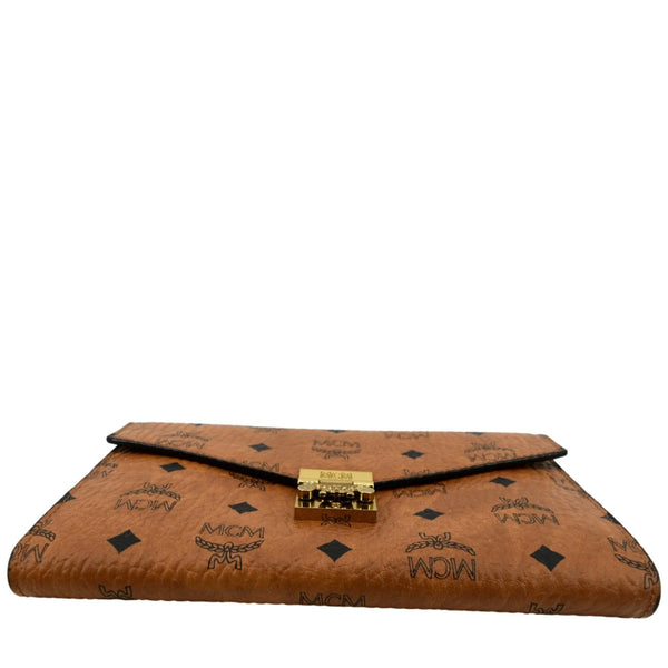 MCM Tracy Visetos Canvas Crossbody Chain Wallet Cognac