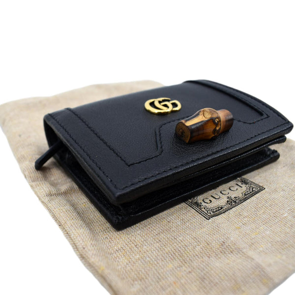 GUCCI Diana Small Bamboo Leather Card Case Wallet Black 658244