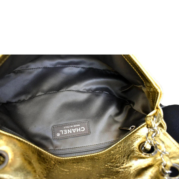 CHANEL Mix Medium Flap CC Crackled Calfskin Shoulder Bag Silver Gold