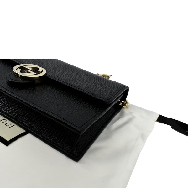 GUCCI GG Interlocking Pebbled Leather Crossbody Bag Black 615523