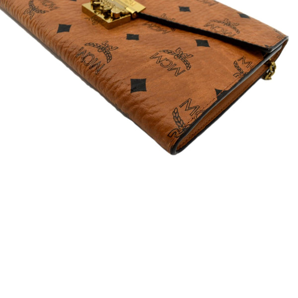 MCM Tracy Visetos Canvas Crossbody Chain Wallet Cognac