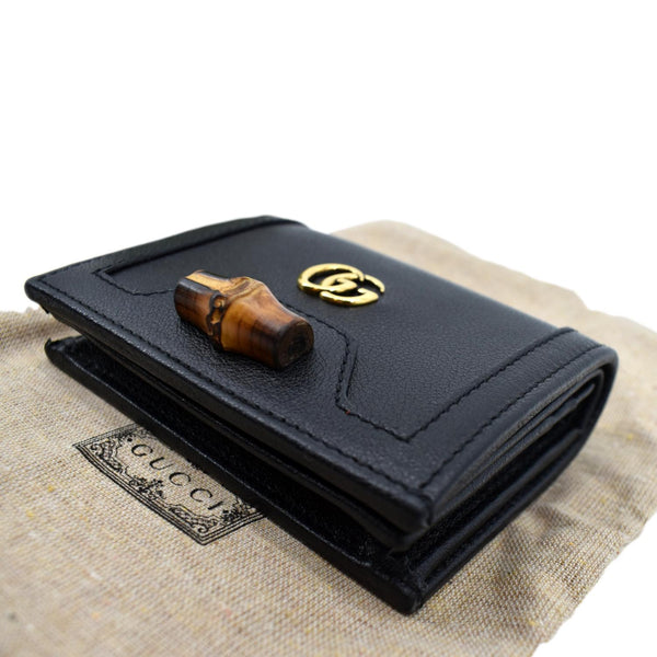 GUCCI Diana Small Bamboo Leather Card Case Wallet Black 658244