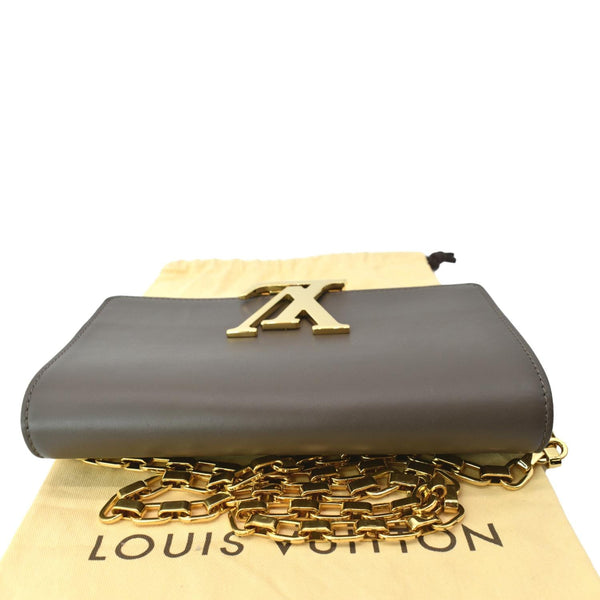LOUIS VUITTON Louise Calfskin Leather Chain Shoulder Bag Taupe Brown