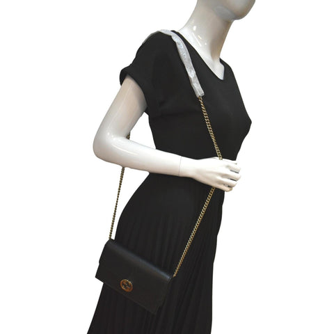 GUCCI GG Interlocking Pebbled Leather Crossbody Bag Black 615523