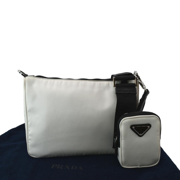 PRADA Re-Nylon Leather Crossbody Bag White