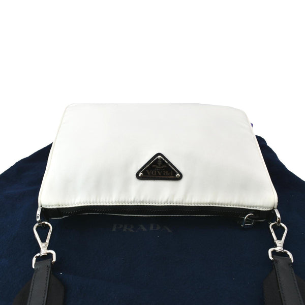 PRADA Re-Nylon Leather Crossbody Bag White