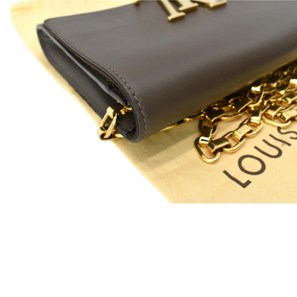 LOUIS VUITTON Louise Calfskin Leather Chain Shoulder Bag Taupe Brown