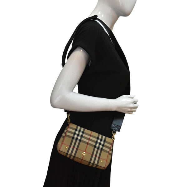 Burberry Hackberry Vintage Check Shoulder Bag Beige - Full View