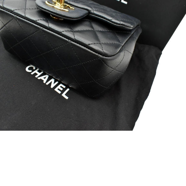 CHANEL Mini Square Flap Leather Shoulder Bag Black