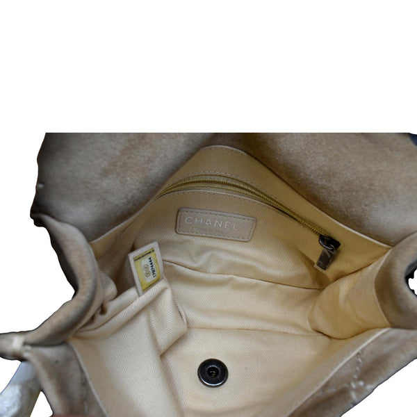 Chanel Whipstitch Small Flap Suede Shoulder Bag Beige - Inside