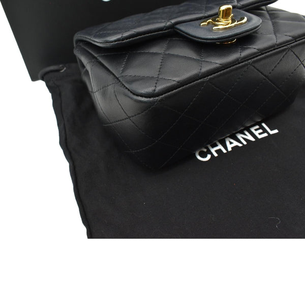 CHANEL Mini Square Flap Leather Shoulder Bag Black