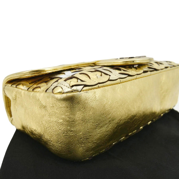 CHANEL Mix Medium Flap CC Crackled Calfskin Shoulder Bag Silver Gold