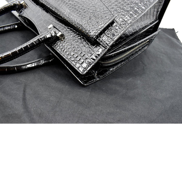 YVES SAINT LAURENT Uptown Crocodile Calfskin Embossed Tote Bag Black