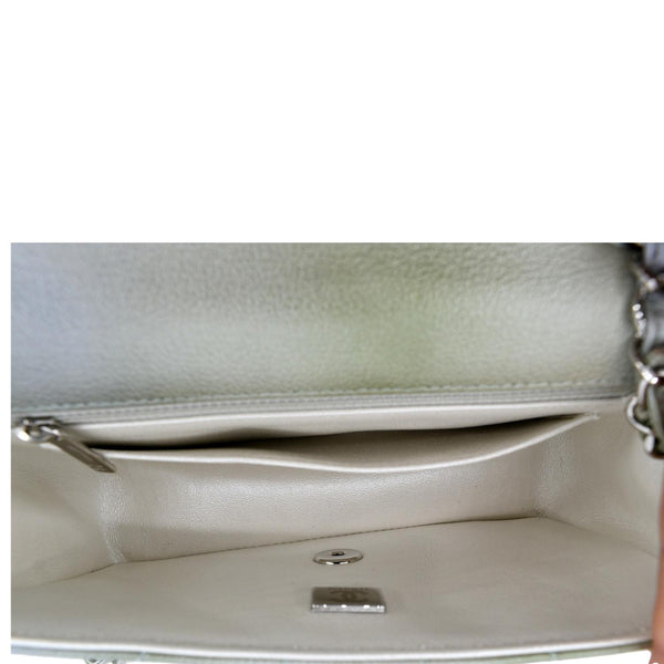 CHANEL Mini Rectangular Flap Quilted Chevre Leather Crossbody Bag Metallic Gray/Green